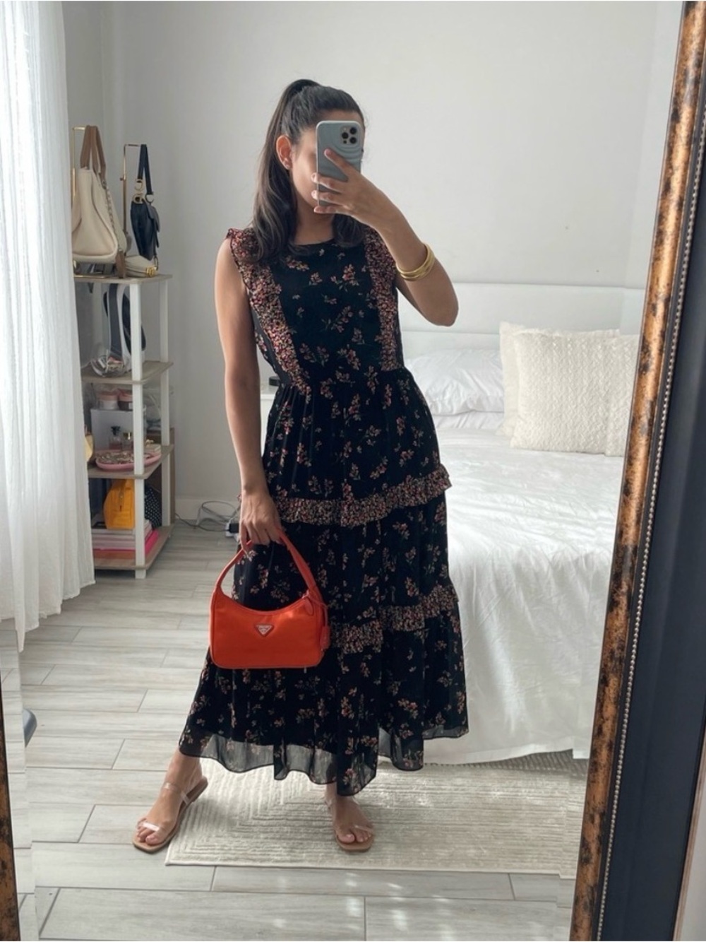 J.Crew Black Floral Ruffle Tiered Midi Dress - Picture 7 of 7